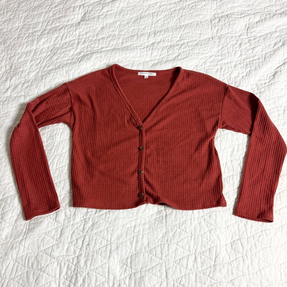 Caution To The Wind Womens Cardigan Size S Crop Waffle Knit Button Up Cabincore